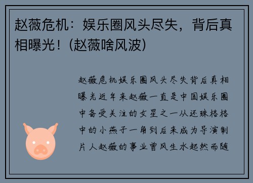赵薇危机:娱乐圈风头尽失,背后真相曝光!(赵薇啥风波)
